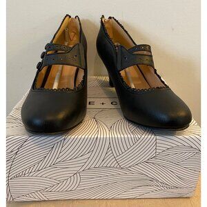 Chase + Chloe Mary Jane Heels Black Faux Leather Button Strap Size 7.5